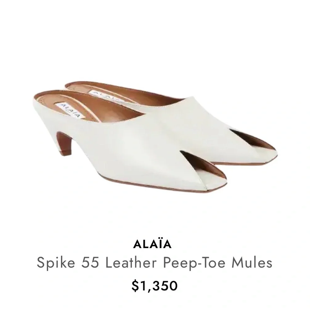BNWT Alaia Spike 55 Leather Peep-Toe Mules in White Size 38 - Picture 2 of 10